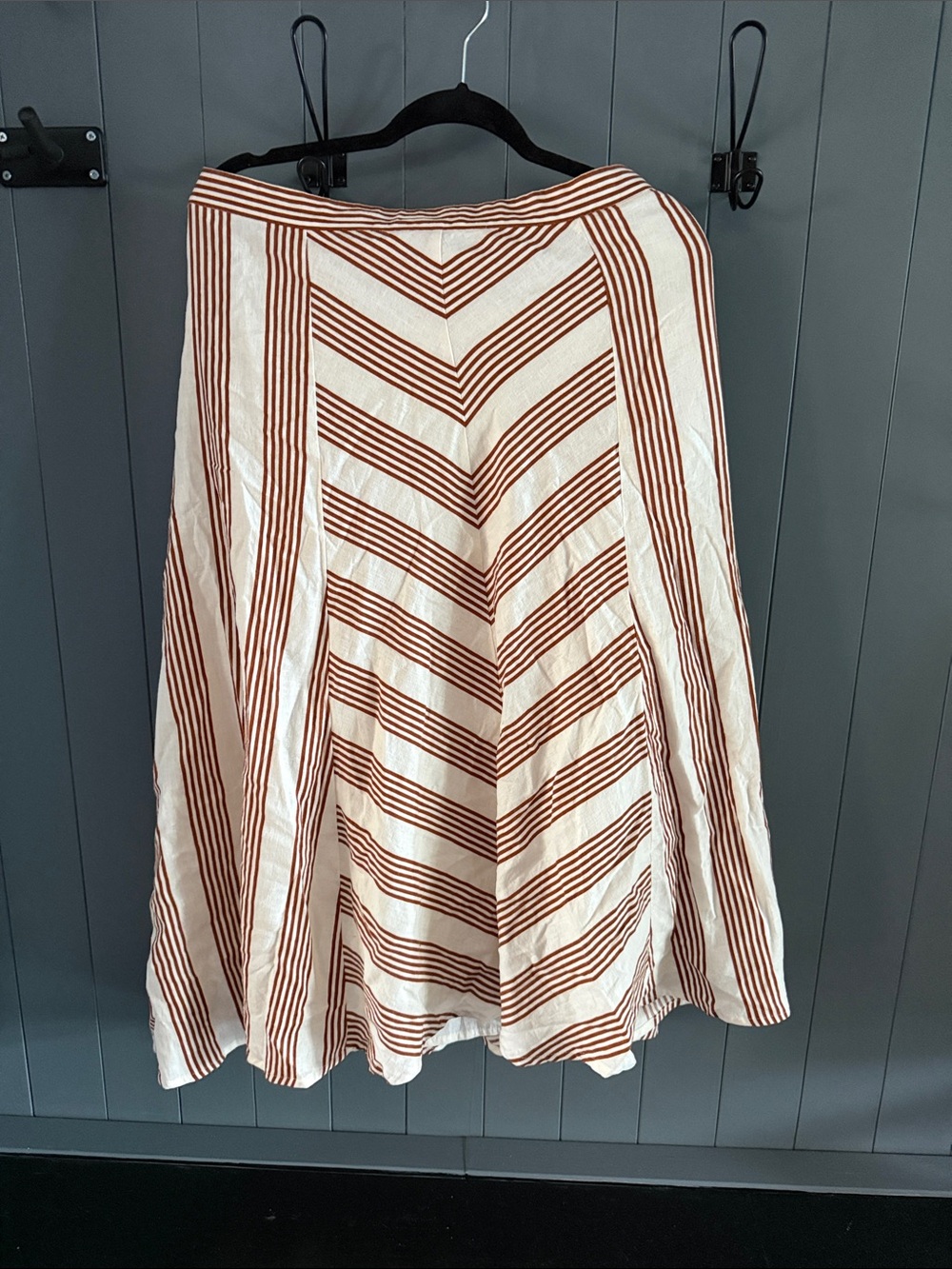 LOFT Cream and Rust-Striped Flared Skirt
